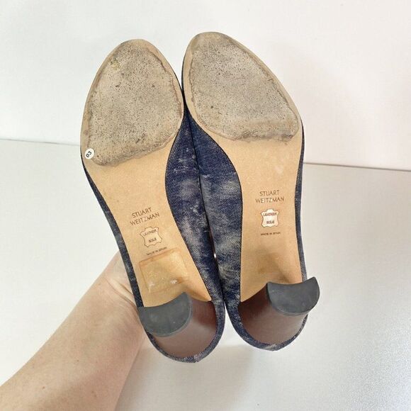 Stuart Weitzman Chime Blue Denim Block Heel Pumps - Picture 5 of 7